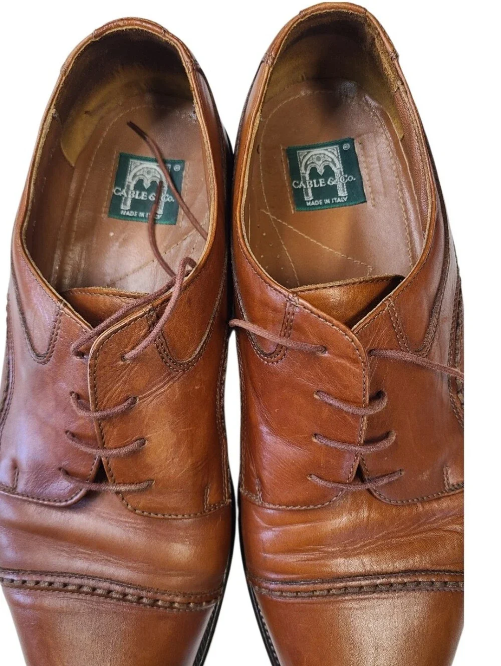 Cable & Co. Men's Leather Cap Toe Oxfords Brown Made in Italy 11.5 D